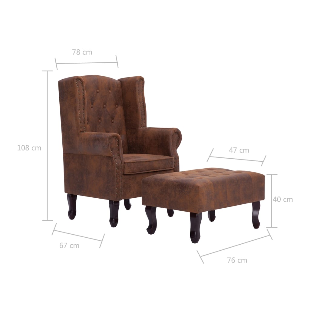 vidaXL Fotoliu Chesterfield și taburet, maro, imitație piele întoarsă vidaXL Fotoliu Chesterfield și taburet, maro, imitație piele întoarsă
