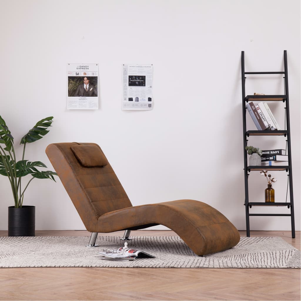 vidaXL Șezlong cu pernă, maro, piele întoarsă artificială vidaXL Șezlong cu pernă, maro, piele întoarsă artificială