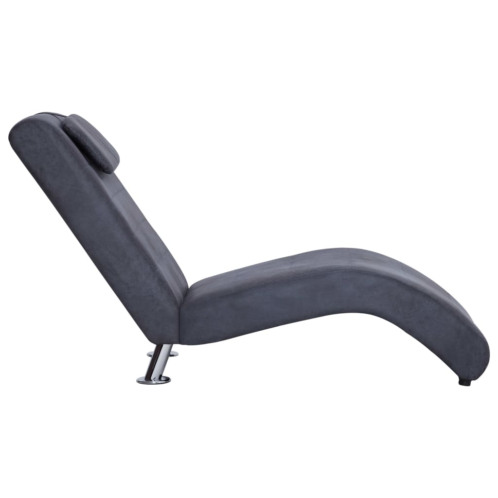 vidaXL Șezlong cu pernă, gri, piele întoarsă artificială vidaXL Șezlong cu pernă, gri, piele întoarsă artificială