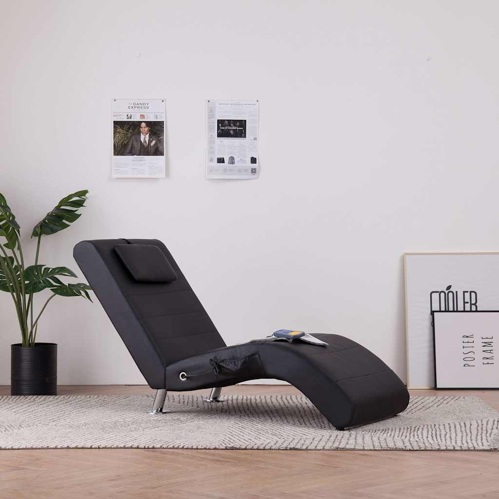 vidaXL Șezlong de masaj cu pernă, negru, piele artificială vidaXL Șezlong de masaj cu pernă, negru, piele artificială