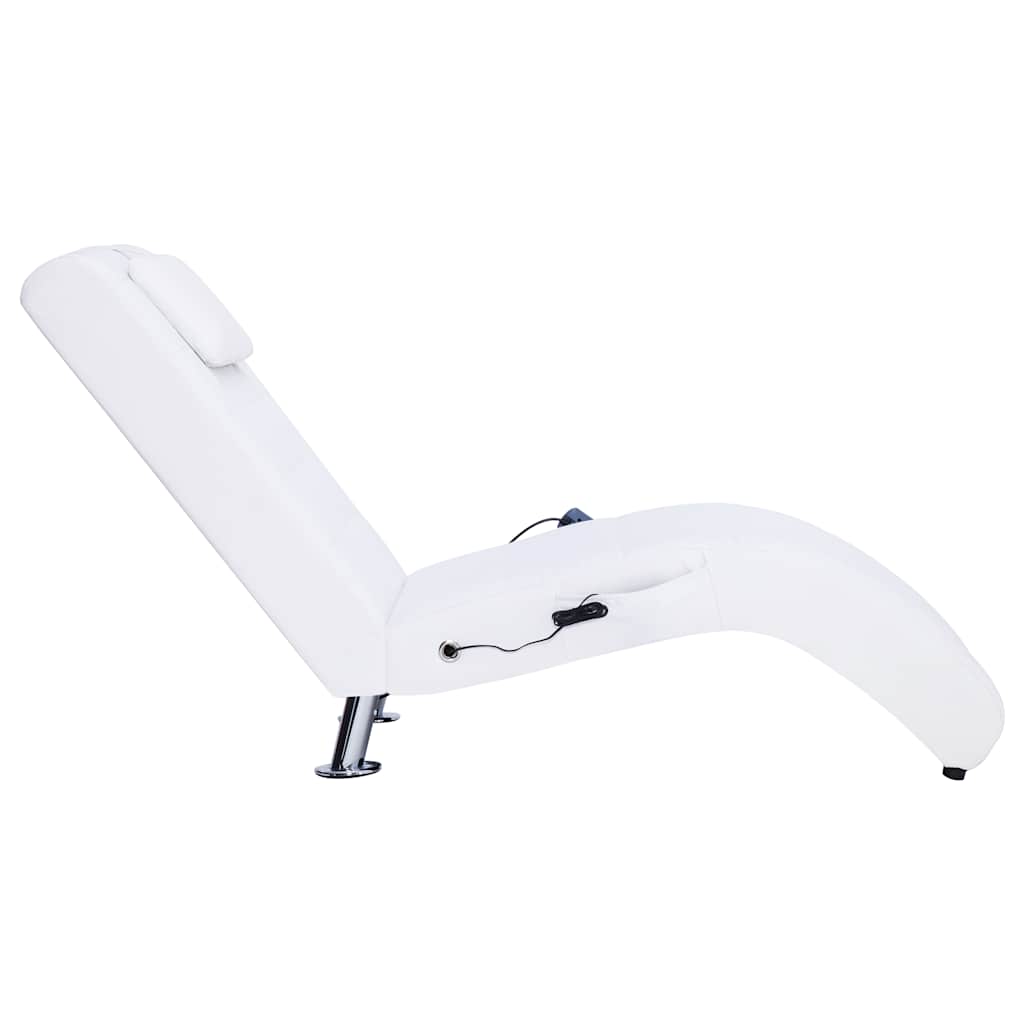 vidaXL Șezlong de masaj cu pernă, alb, piele artificială vidaXL Șezlong de masaj cu pernă, alb, piele artificială