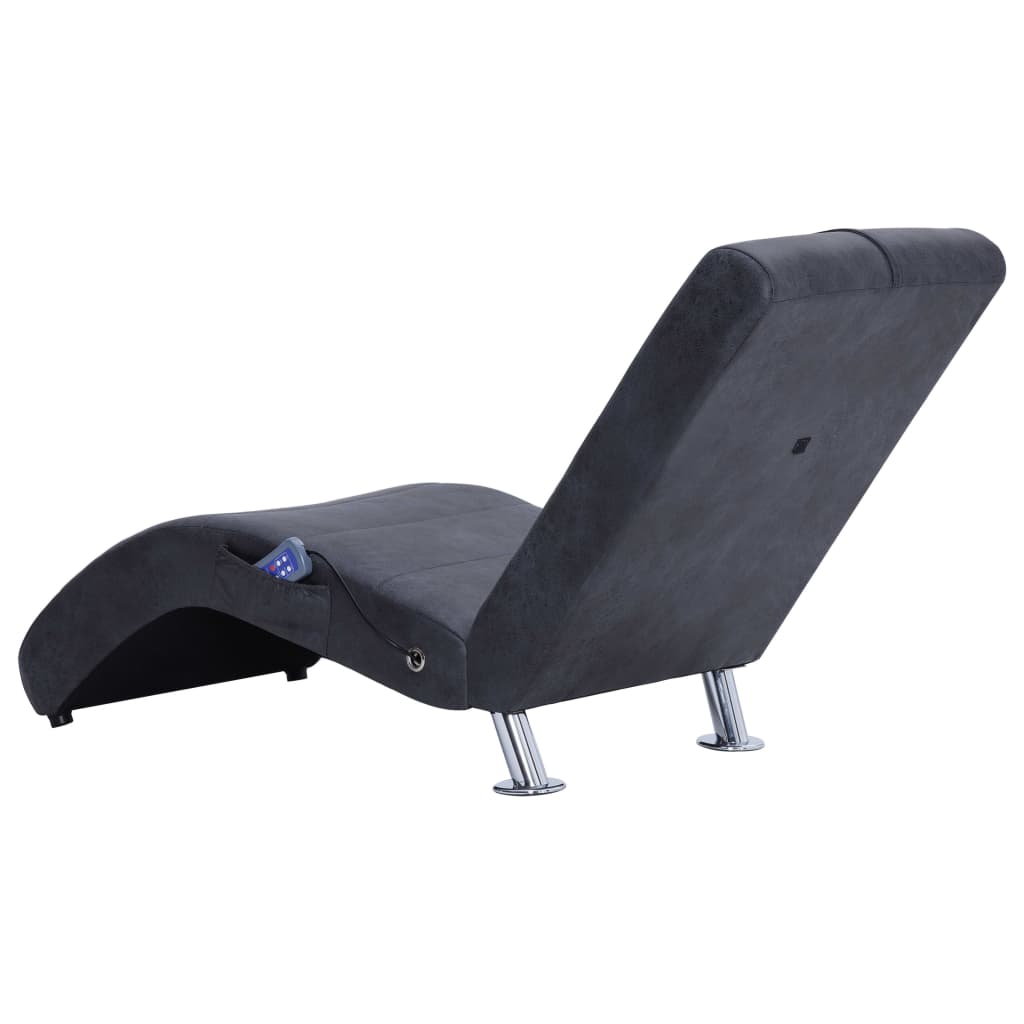 vidaXL Șezlong de masaj cu pernă, gri, piele întoarsă artificială vidaXL Șezlong de masaj cu pernă, gri, piele întoarsă artificială