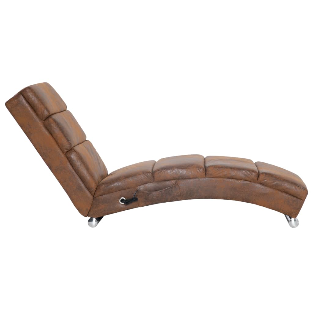vidaXL Șezlong de masaj, maro, imitație piele de căprioară vidaXL Șezlong de masaj, maro, imitație piele de căprioară