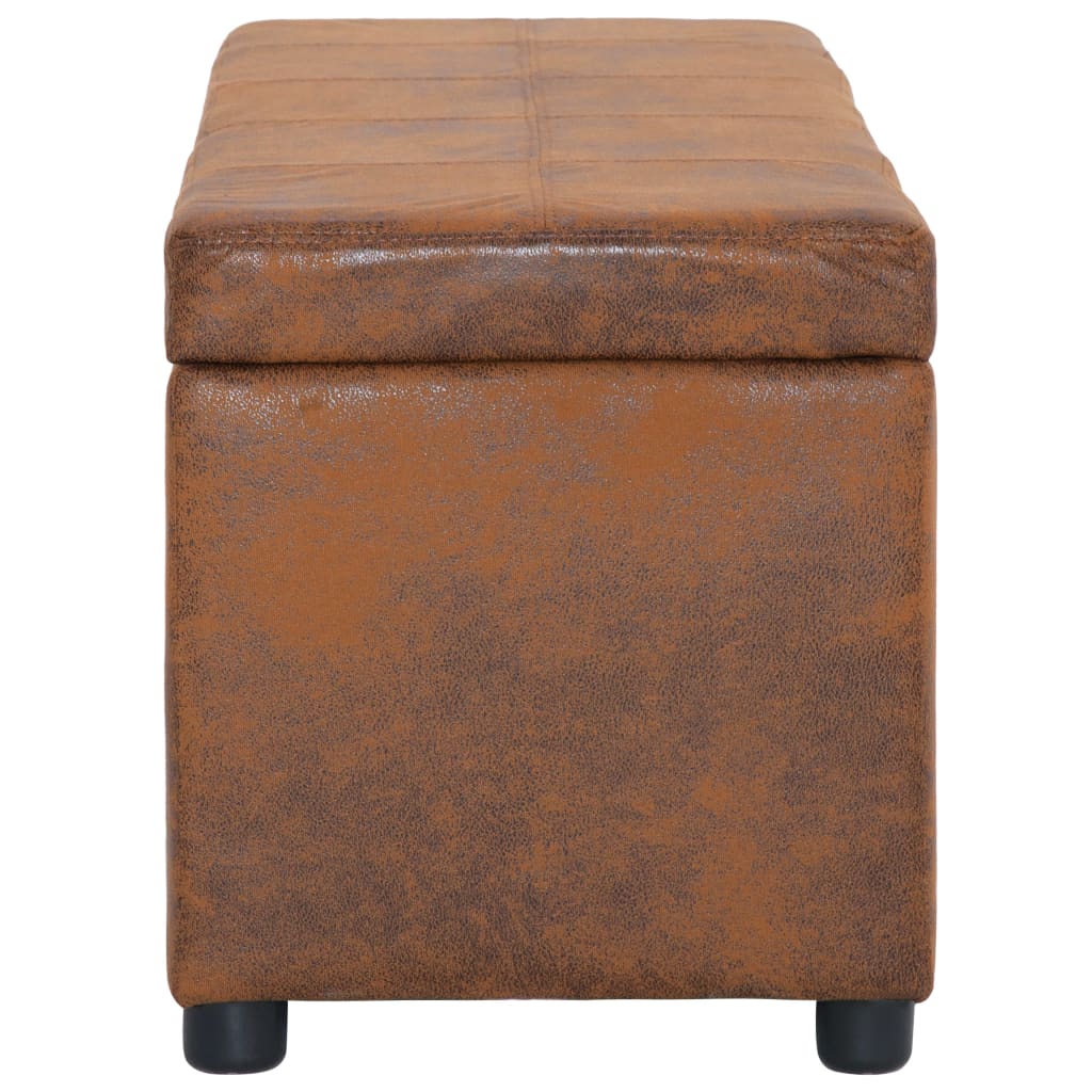vidaXL Banchetă cu depozitare, maro, 116 cm, piele întoarsă ecologică