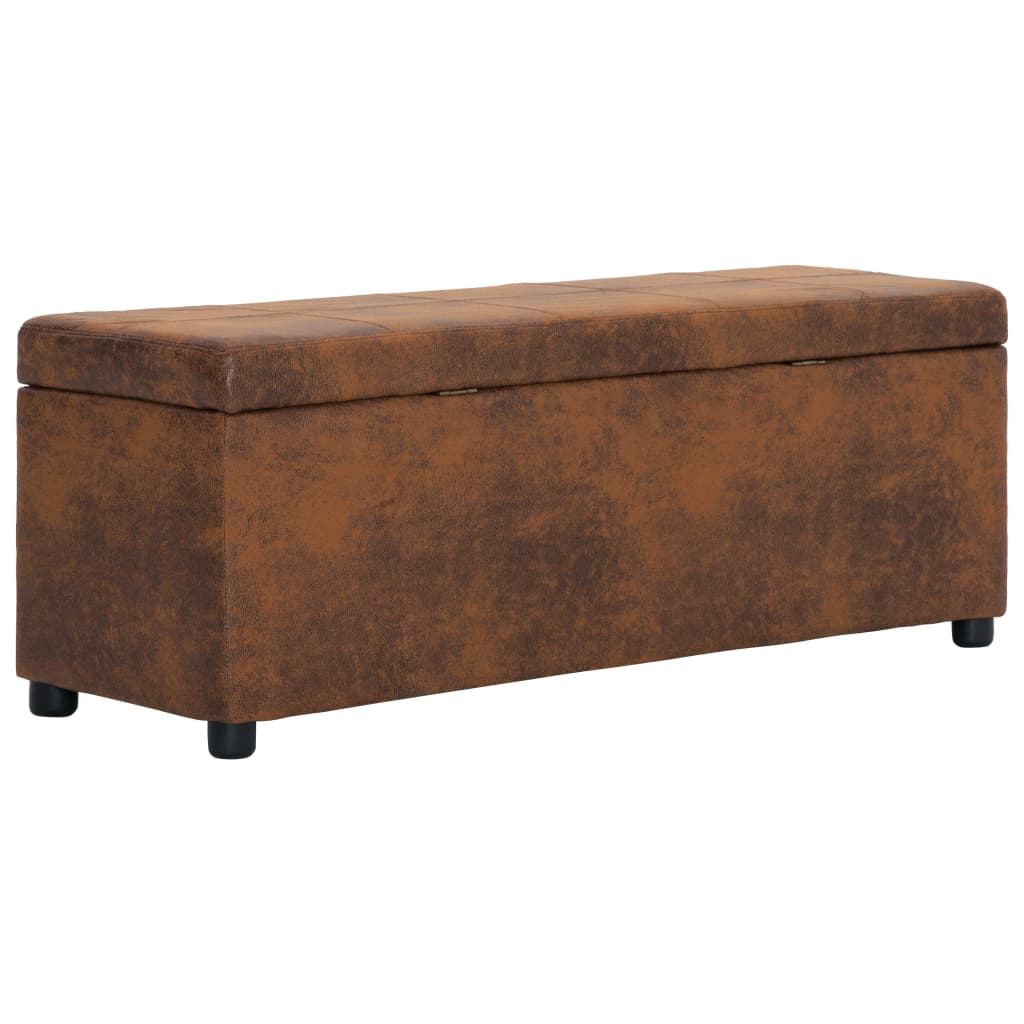 vidaXL Banchetă cu depozitare, maro, 116 cm, piele întoarsă ecologică
