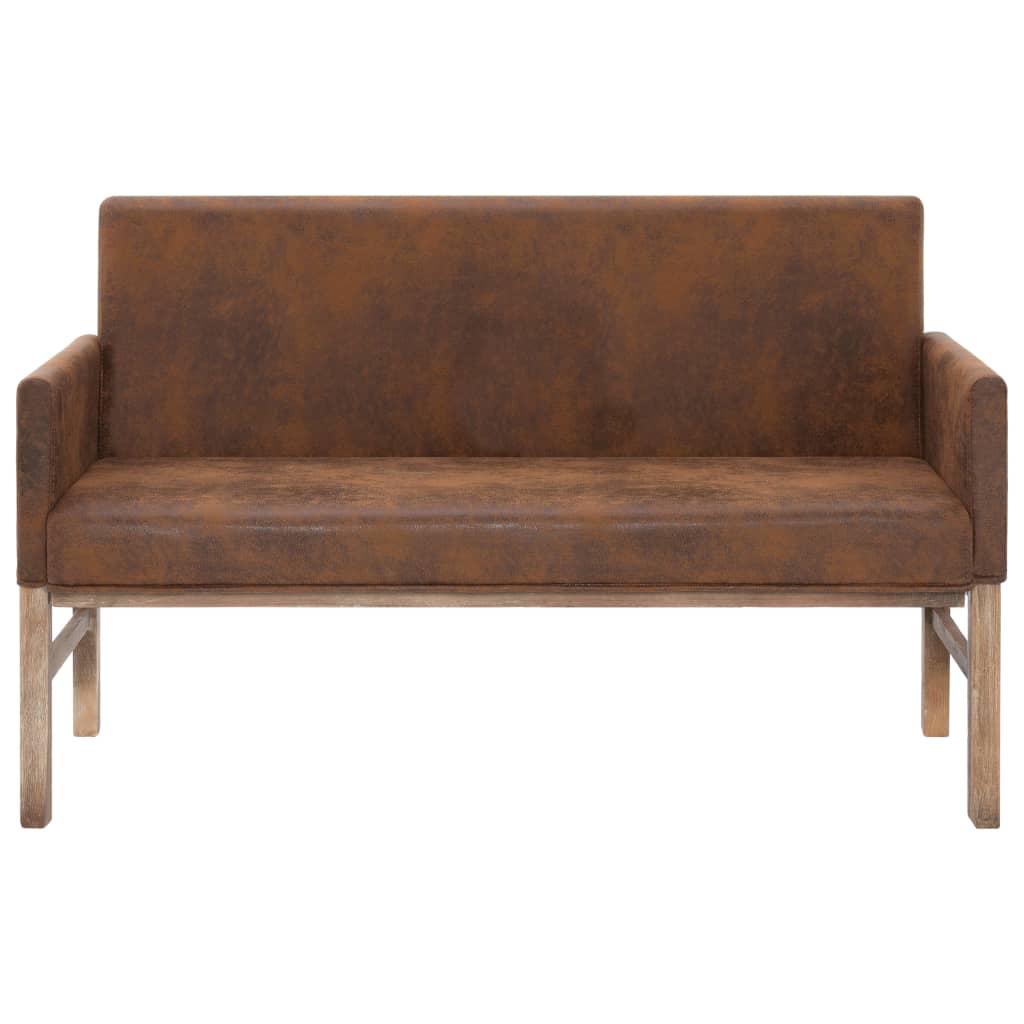 vidaXL Bancă cu brațe, maro, 140 cm, piele întoarsă ecologică vidaXL Bancă cu brațe, maro, 140 cm, piele întoarsă ecologică