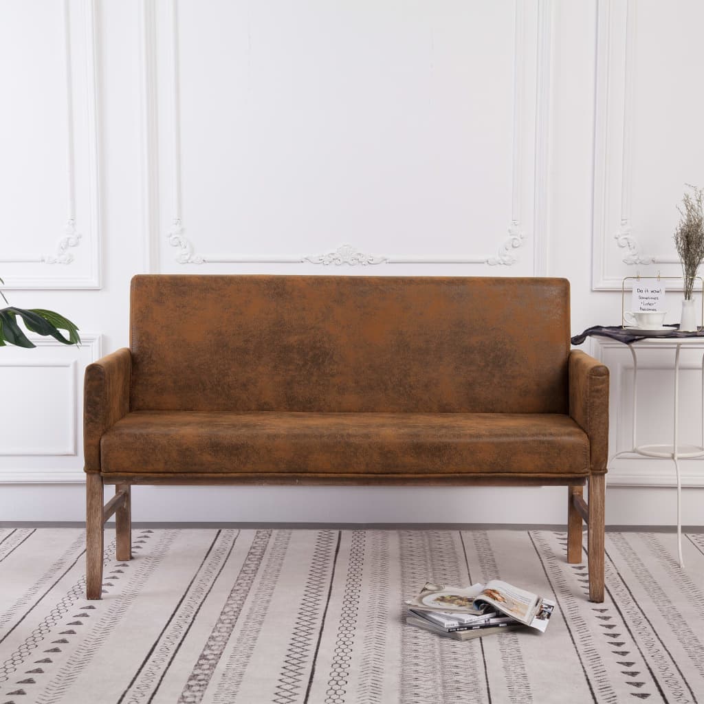 vidaXL Bancă cu brațe, maro, 140 cm, piele întoarsă ecologică vidaXL Bancă cu brațe, maro, 140 cm, piele întoarsă ecologică