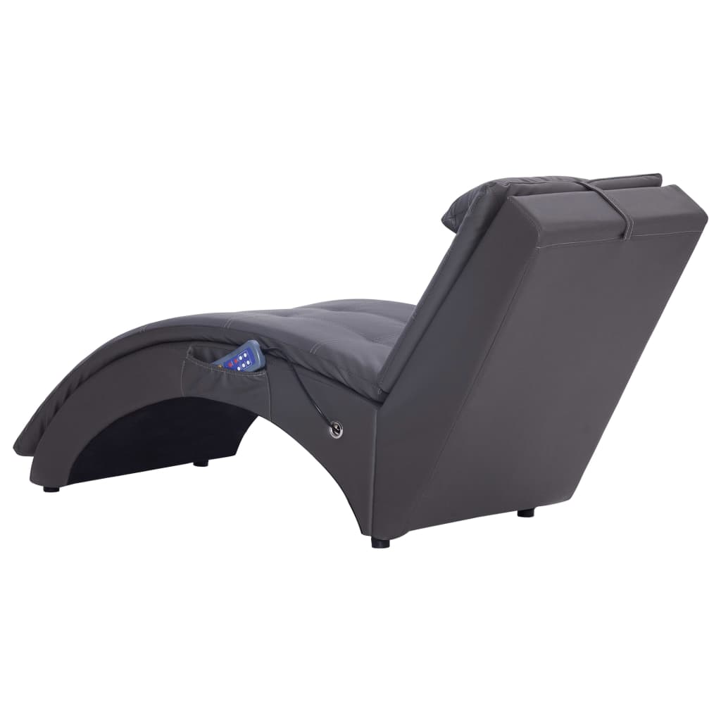 vidaXL Șezlong de masaj cu pernă, gri, piele artificială vidaXL Șezlong de masaj cu pernă, gri, piele artificială