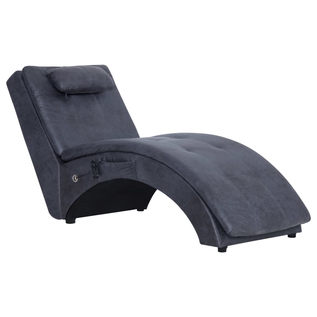 vidaXL Șezlong de masaj cu pernă, gri, piele întoarsă artificială vidaXL Șezlong de masaj cu pernă, gri, piele întoarsă artificială