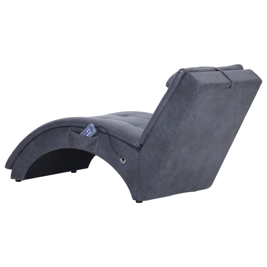 vidaXL Șezlong de masaj cu pernă, gri, piele întoarsă artificială vidaXL Șezlong de masaj cu pernă, gri, piele întoarsă artificială