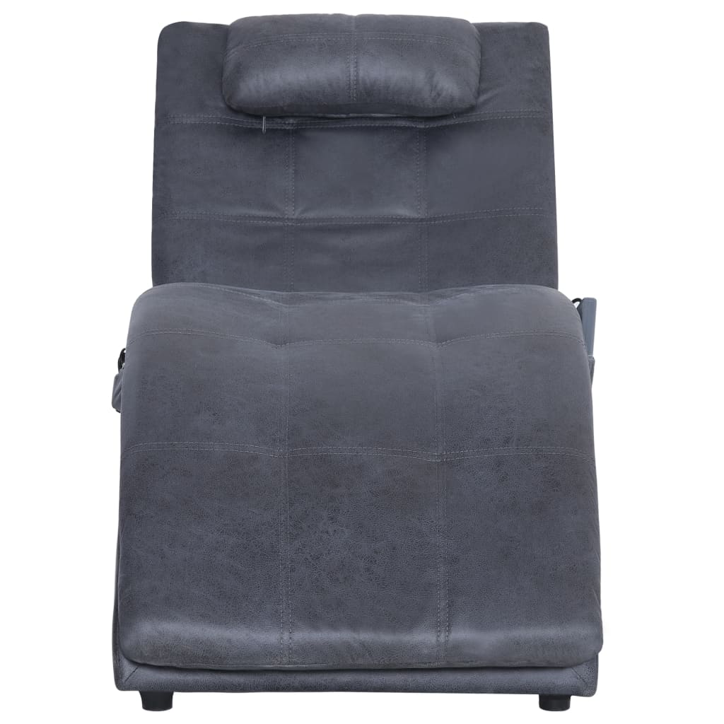 vidaXL Șezlong de masaj cu pernă, gri, piele întoarsă artificială vidaXL Șezlong de masaj cu pernă, gri, piele întoarsă artificială