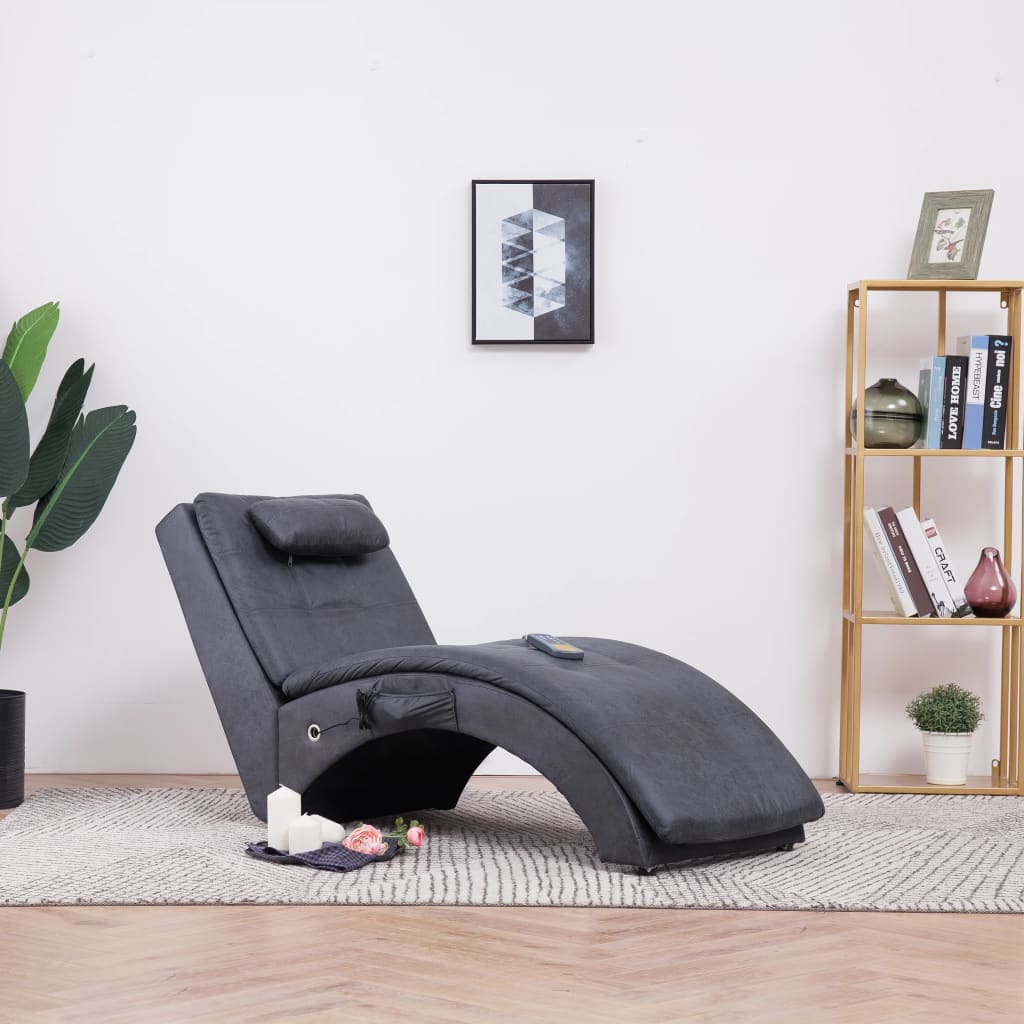 vidaXL Șezlong de masaj cu pernă, gri, piele întoarsă artificială vidaXL Șezlong de masaj cu pernă, gri, piele întoarsă artificială