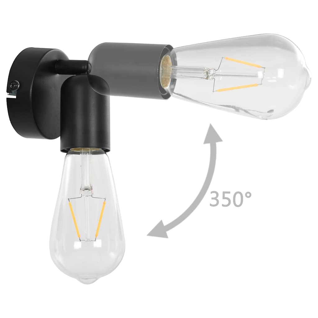 vidaXL Spoturi luminoase cu becuri filament, 2 buc., negru, 2 W, E27 vidaXL Spoturi luminoase cu becuri filament, 2 buc., negru, 2 W, E27