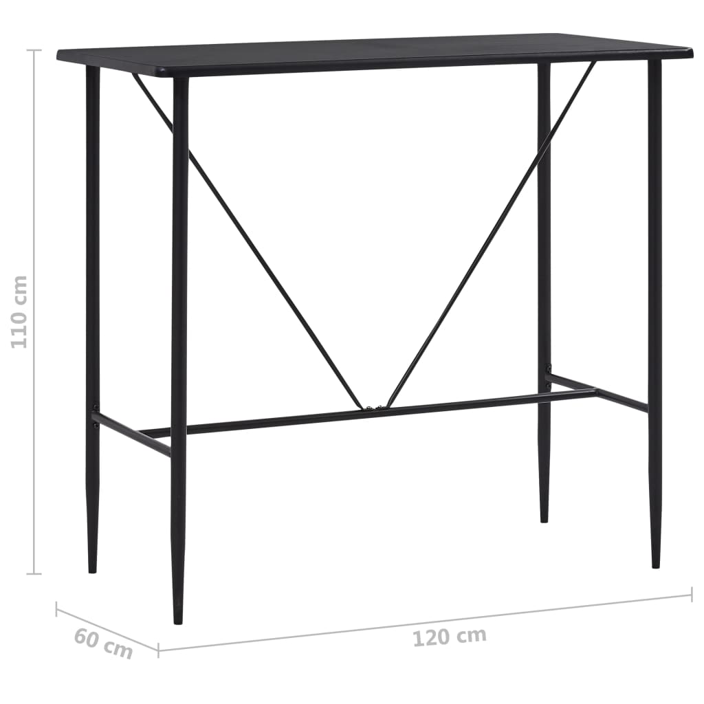 vidaXL Masă de bar, negru, 120 x 60 x 110 cm, MDF