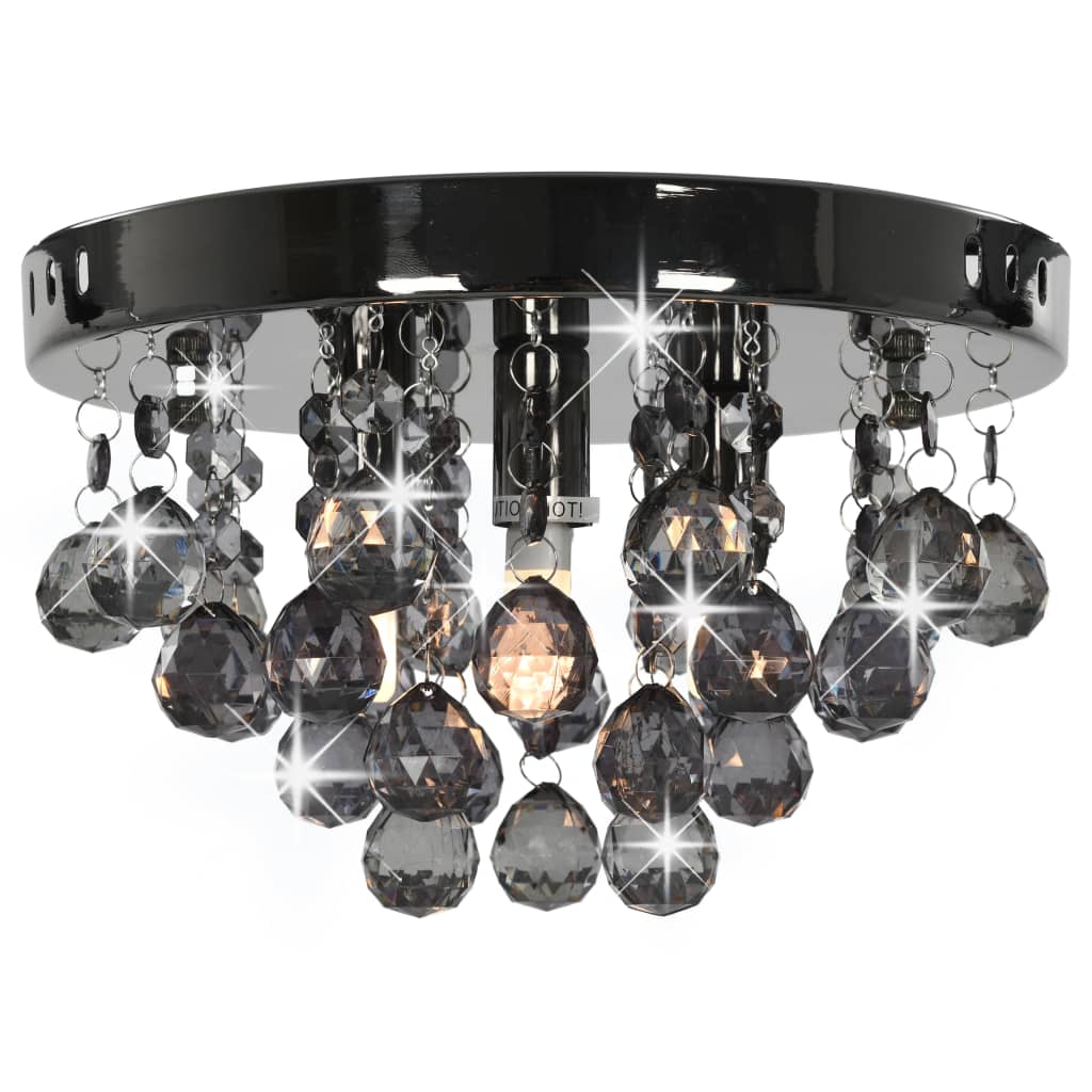 vidaXL Lustră cu mărgele fumurii, negru, rotund, G9 vidaXL Lustră cu mărgele fumurii, negru, rotund, G9