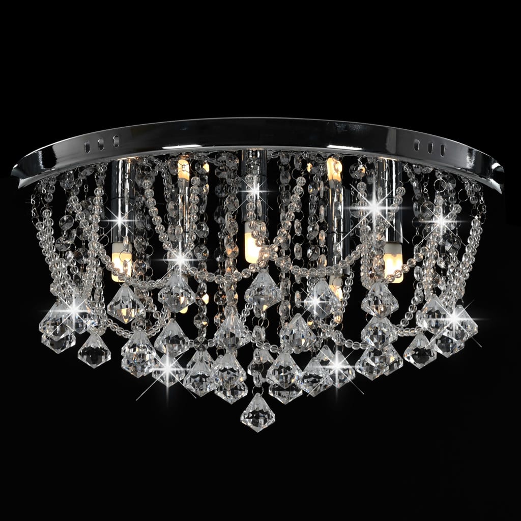 vidaXL Lustră cu mărgele de cristal, argintiu, rotund, 4 becuri x G9 vidaXL Lustră cu mărgele de cristal, argintiu, rotund, 4 becuri x G9