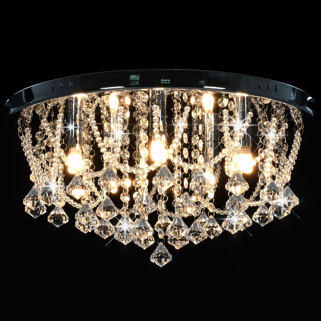 vidaXL Lustră cu mărgele de cristal, argintiu, rotund, 4 becuri x G9 vidaXL Lustră cu mărgele de cristal, argintiu, rotund, 4 becuri x G9