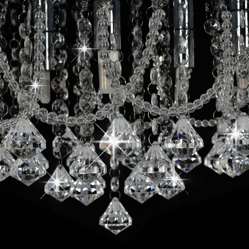 vidaXL Lustră cu mărgele de cristal, argintiu, rotund, 4 becuri x G9 vidaXL Lustră cu mărgele de cristal, argintiu, rotund, 4 becuri x G9