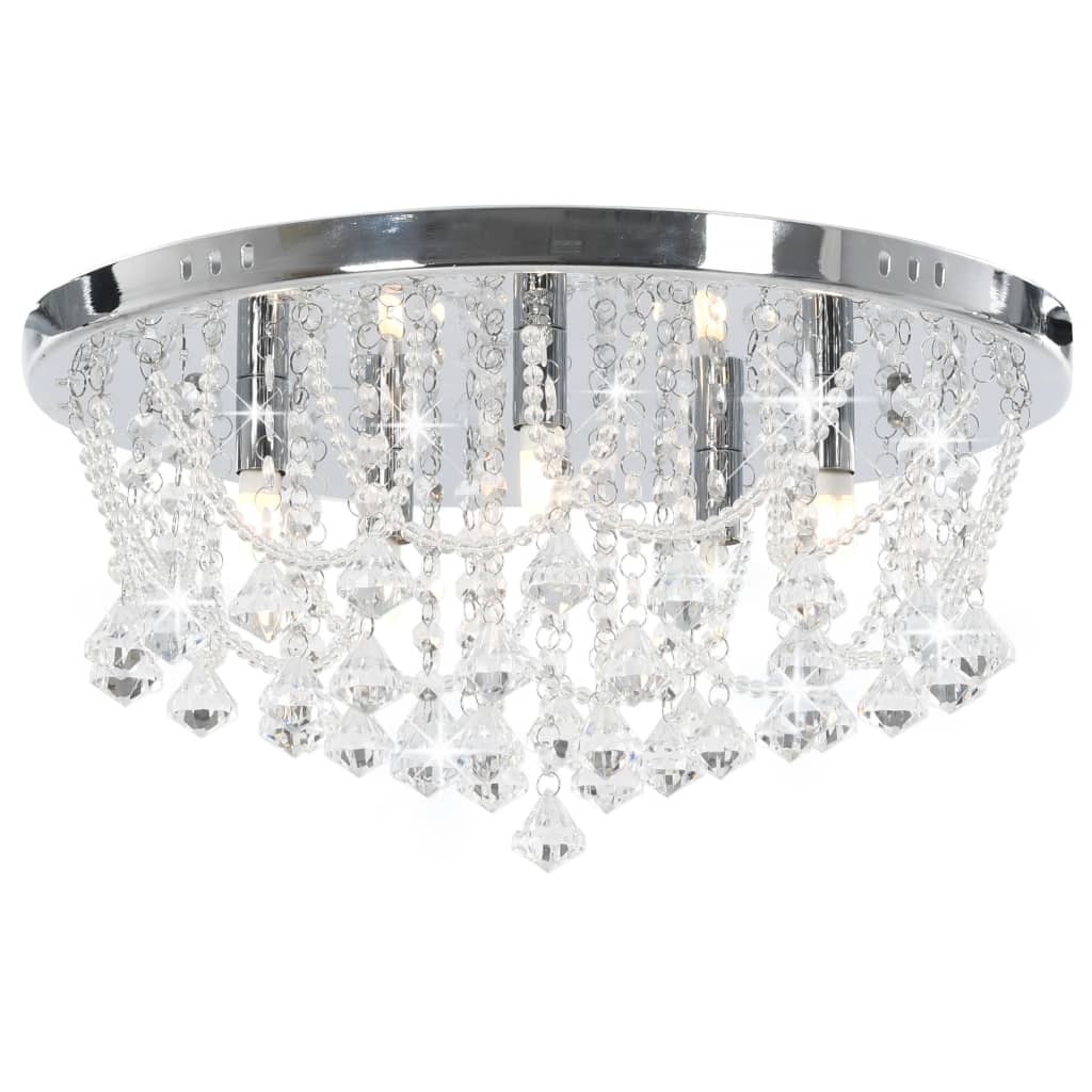 vidaXL Lustră cu mărgele de cristal, argintiu, rotund, 4 becuri x G9 vidaXL Lustră cu mărgele de cristal, argintiu, rotund, 4 becuri x G9