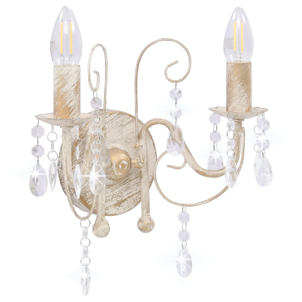 vidaXL Lampă de perete cu mărgele, alb antichizat, 2 becuri x E14 vidaXL Lampă de perete cu mărgele, alb antichizat, 2 becuri x E14