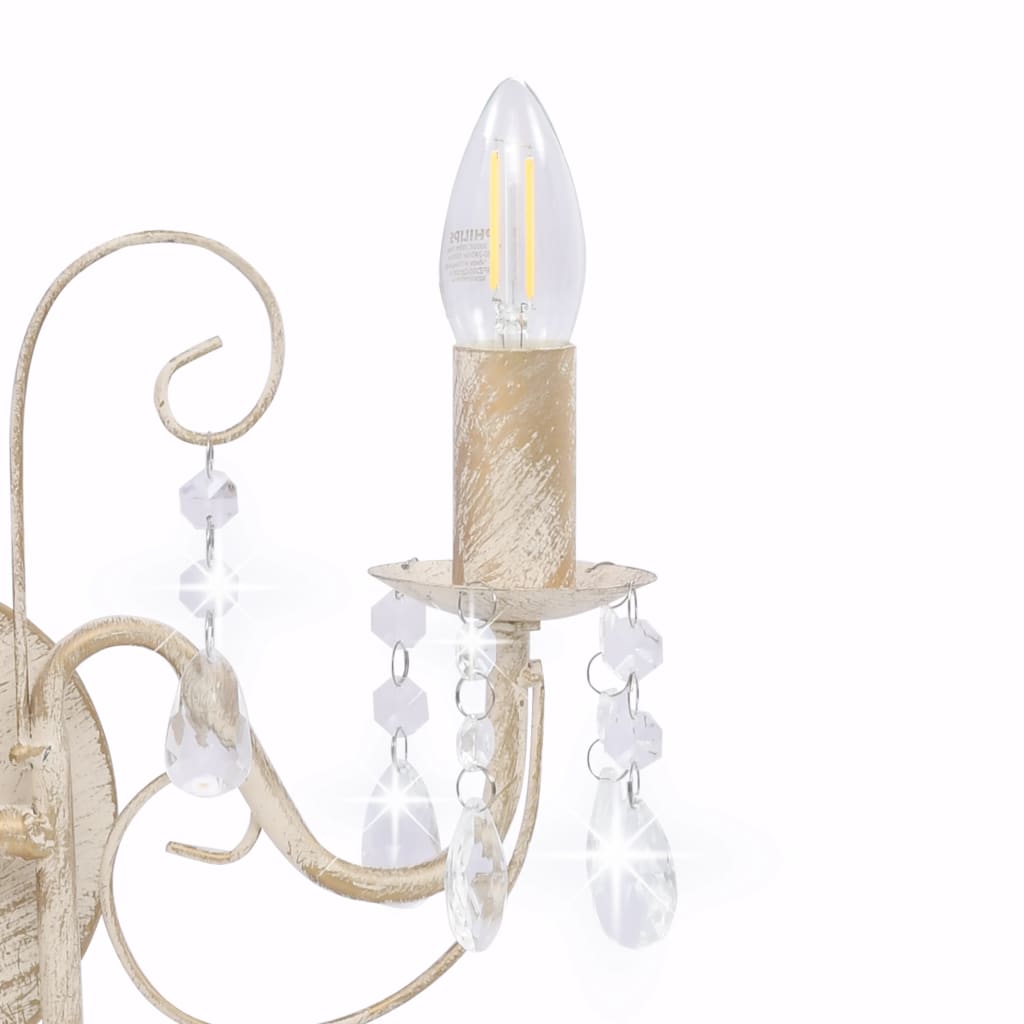 vidaXL Lampă de perete cu mărgele, alb antichizat, 2 becuri x E14 vidaXL Lampă de perete cu mărgele, alb antichizat, 2 becuri x E14