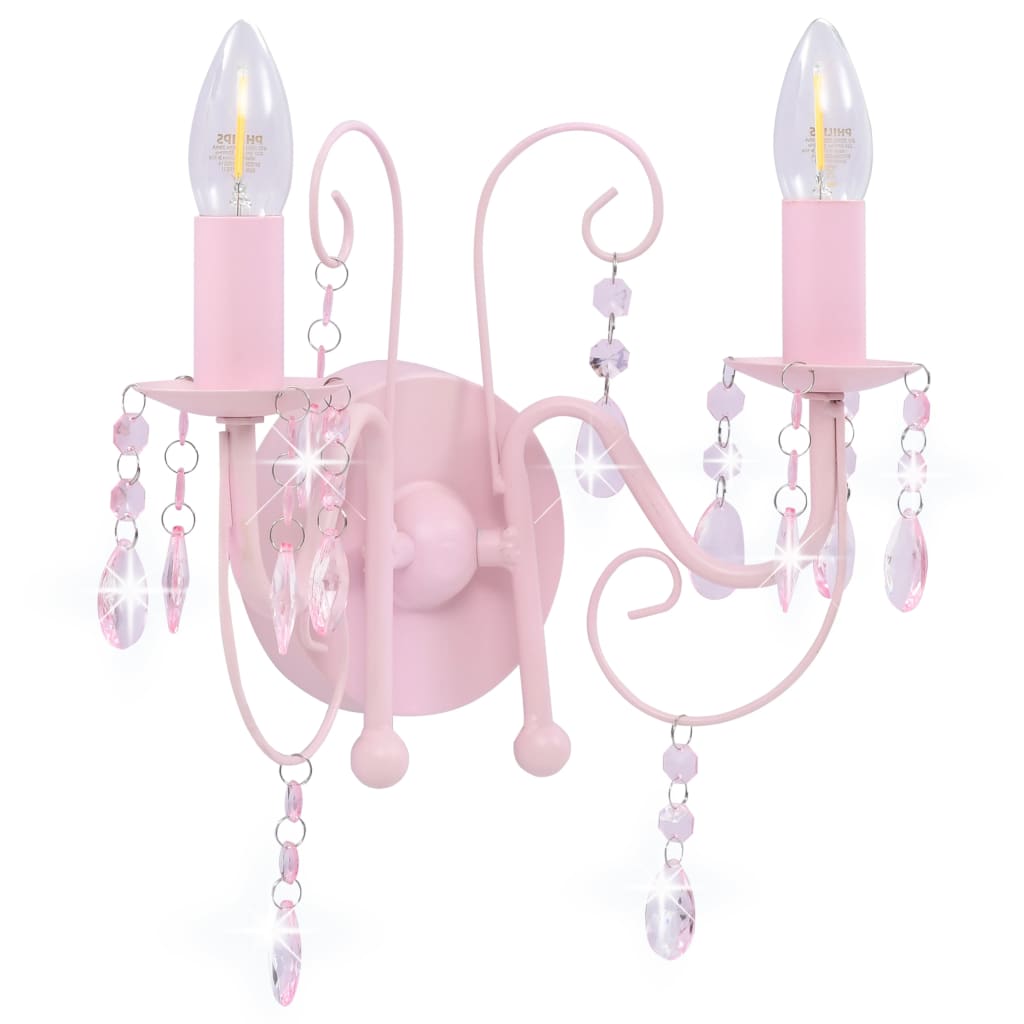 vidaXL Lampă de perete cu mărgele, roz, 2 becuri x E14 vidaXL Lampă de perete cu mărgele, roz, 2 becuri x E14