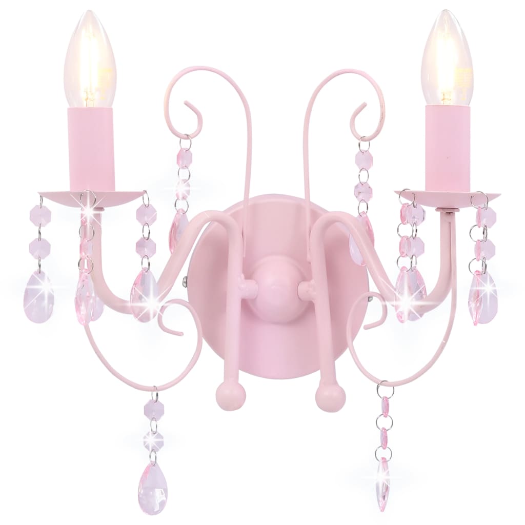 vidaXL Lampă de perete cu mărgele, roz, 2 becuri x E14 vidaXL Lampă de perete cu mărgele, roz, 2 becuri x E14