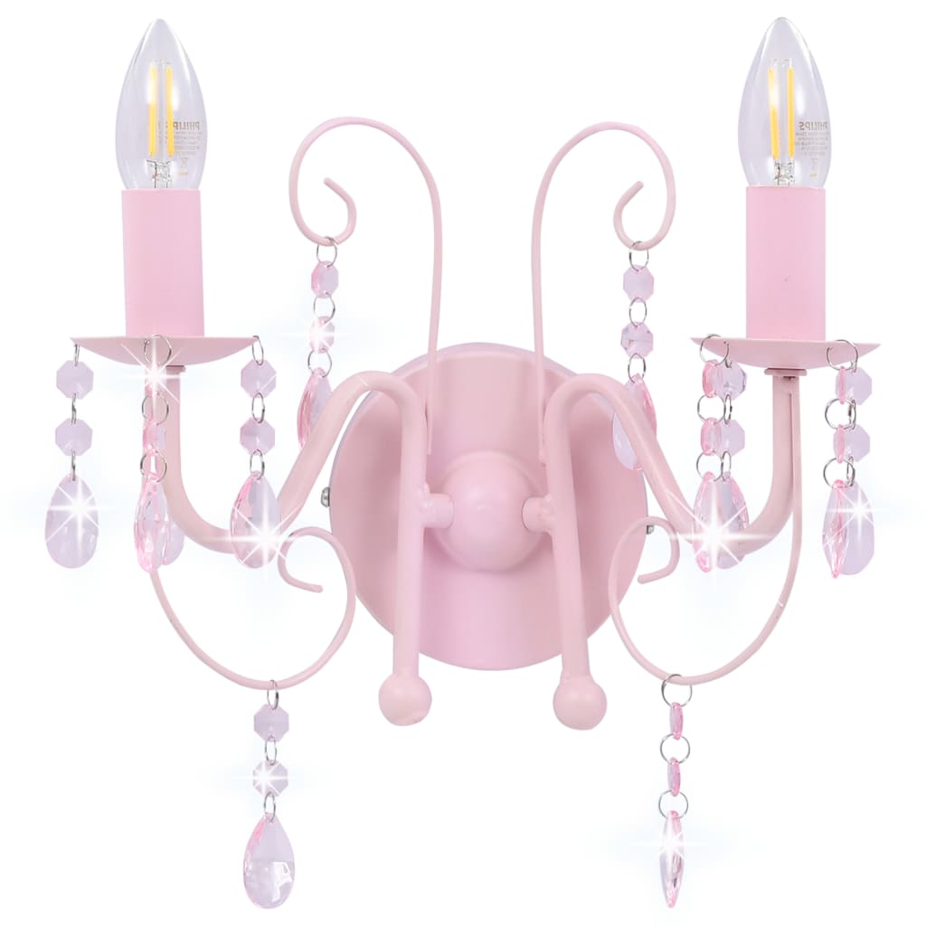 vidaXL Lampă de perete cu mărgele, roz, 2 becuri x E14 vidaXL Lampă de perete cu mărgele, roz, 2 becuri x E14