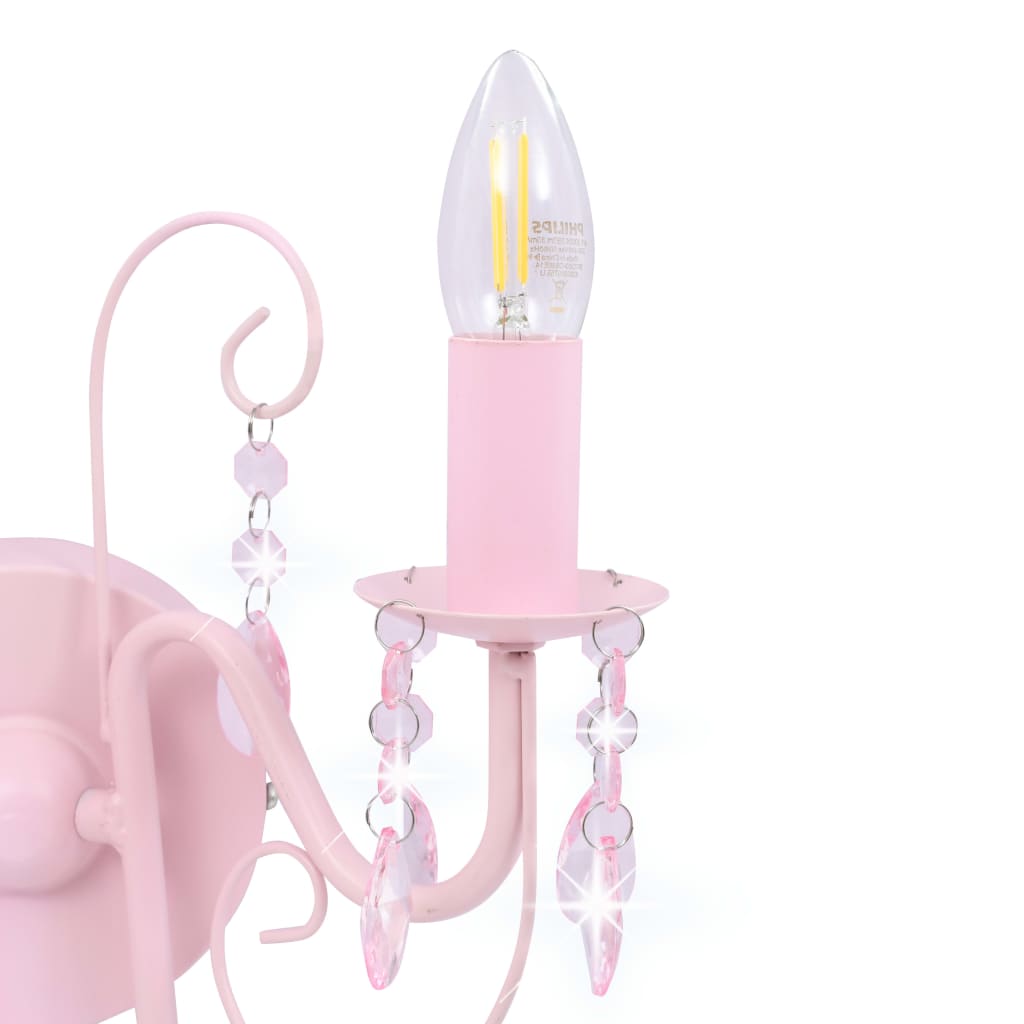 vidaXL Lampă de perete cu mărgele, roz, 2 becuri x E14 vidaXL Lampă de perete cu mărgele, roz, 2 becuri x E14