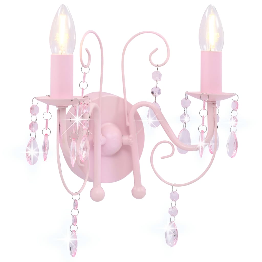 vidaXL Lampă de perete cu mărgele, roz, 2 becuri x E14 vidaXL Lampă de perete cu mărgele, roz, 2 becuri x E14