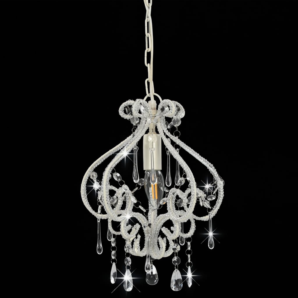 vidaXL Candelabru cu mărgele, alb, rotund, E14 vidaXL Candelabru cu mărgele, alb, rotund, E14