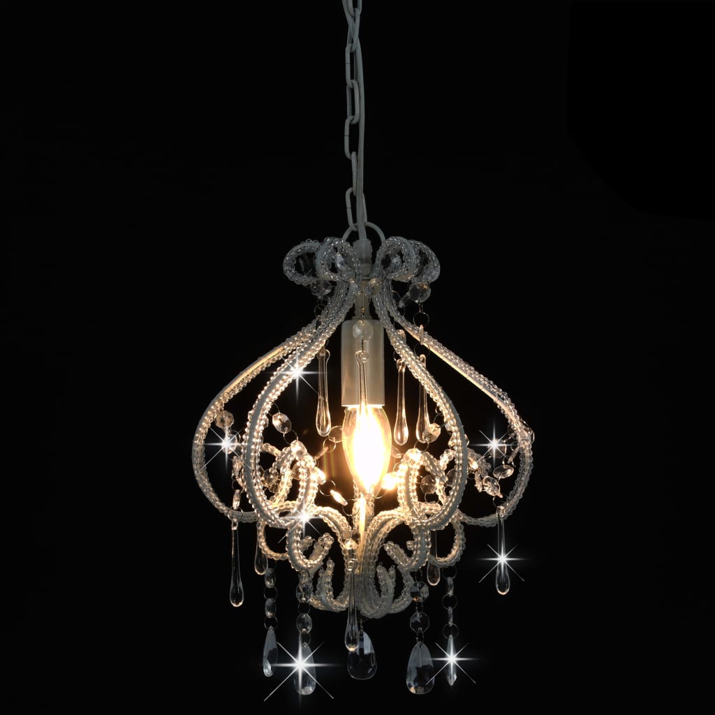 vidaXL Candelabru cu mărgele, alb, rotund, E14 vidaXL Candelabru cu mărgele, alb, rotund, E14