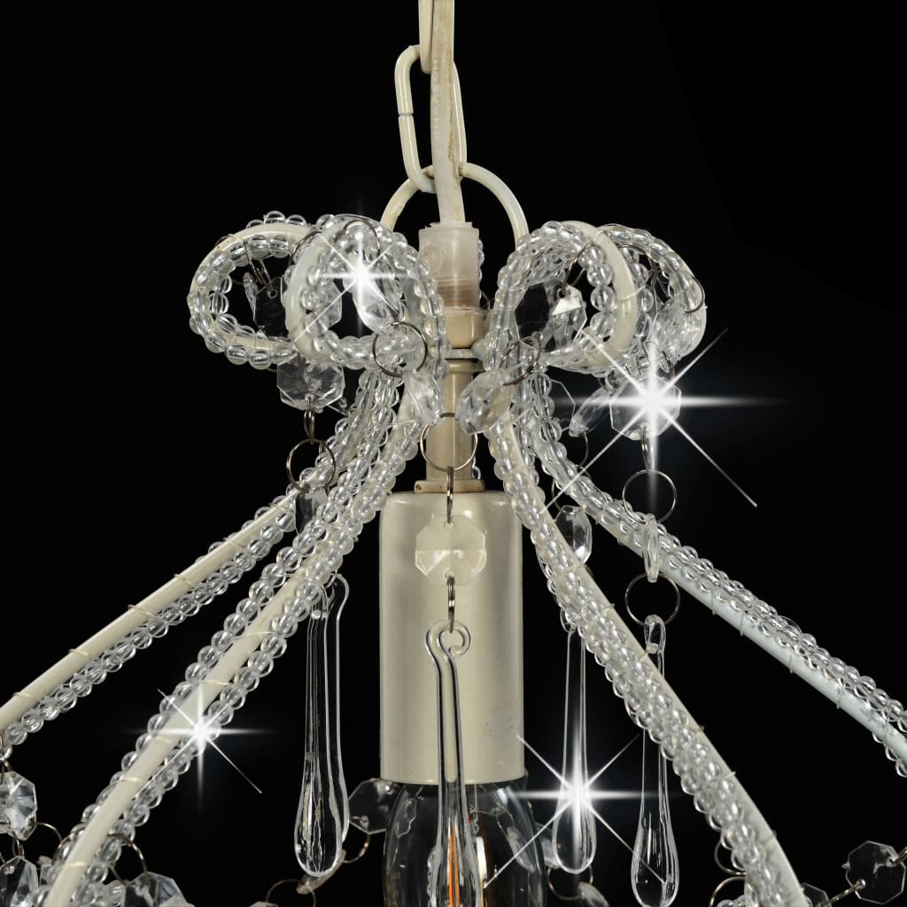 vidaXL Candelabru cu mărgele, alb, rotund, E14 vidaXL Candelabru cu mărgele, alb, rotund, E14