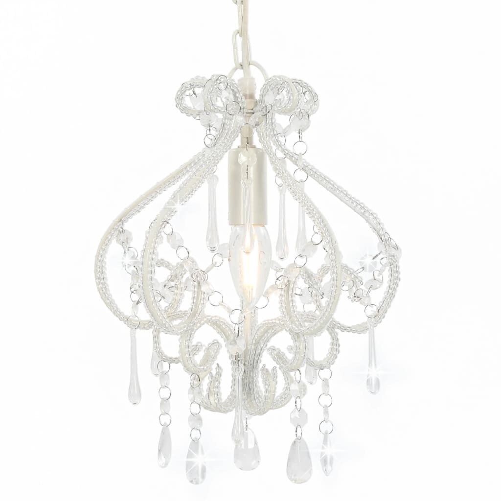vidaXL Candelabru cu mărgele, alb, rotund, E14 vidaXL Candelabru cu mărgele, alb, rotund, E14