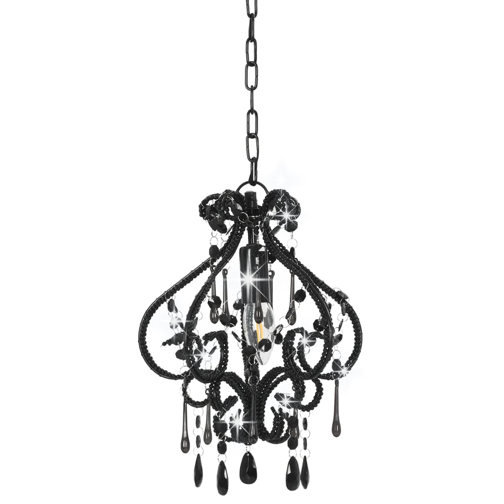vidaXL Candelabru cu mărgele, negru, rotund, E14 vidaXL Candelabru cu mărgele, negru, rotund, E14