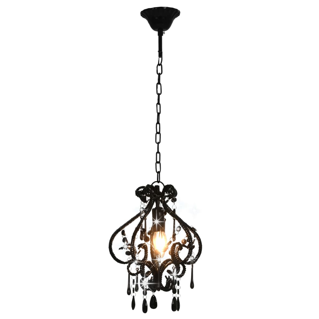 vidaXL Candelabru cu mărgele, negru, rotund, E14 vidaXL Candelabru cu mărgele, negru, rotund, E14
