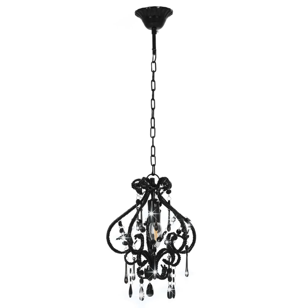 vidaXL Candelabru cu mărgele, negru, rotund, E14 vidaXL Candelabru cu mărgele, negru, rotund, E14