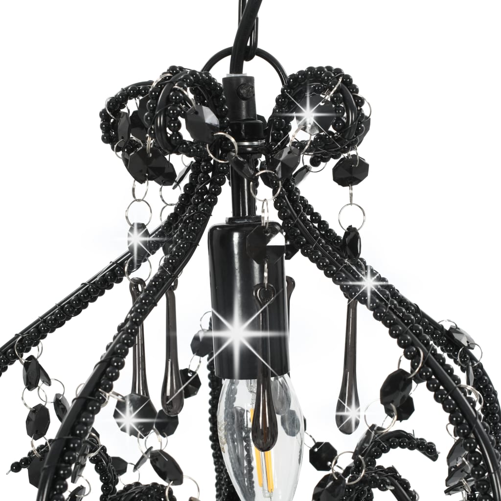 vidaXL Candelabru cu mărgele, negru, rotund, E14 vidaXL Candelabru cu mărgele, negru, rotund, E14