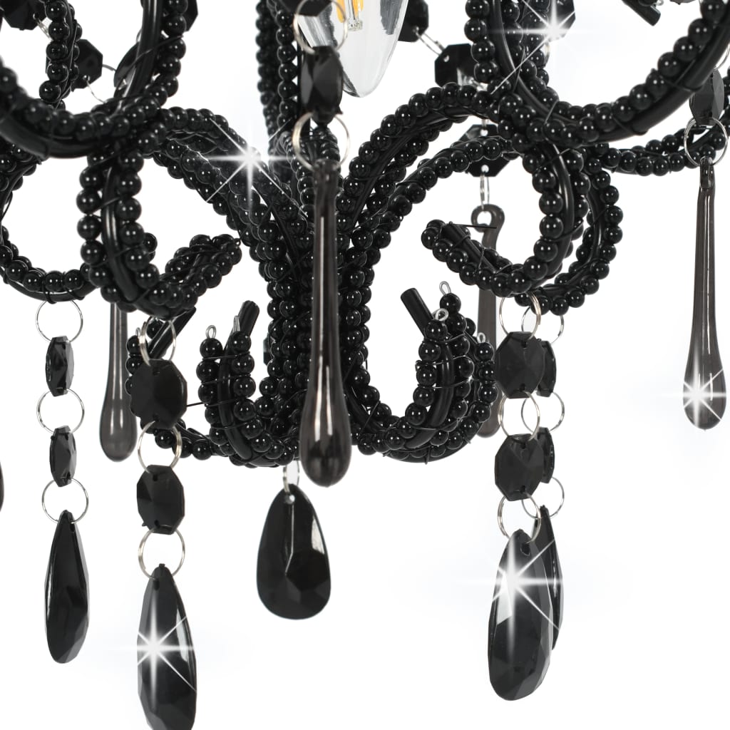vidaXL Candelabru cu mărgele, negru, rotund, E14 vidaXL Candelabru cu mărgele, negru, rotund, E14