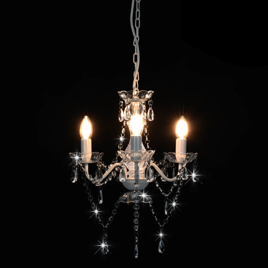 vidaXL Candelabru cu mărgele, alb, rotund, 3 becuri E14
