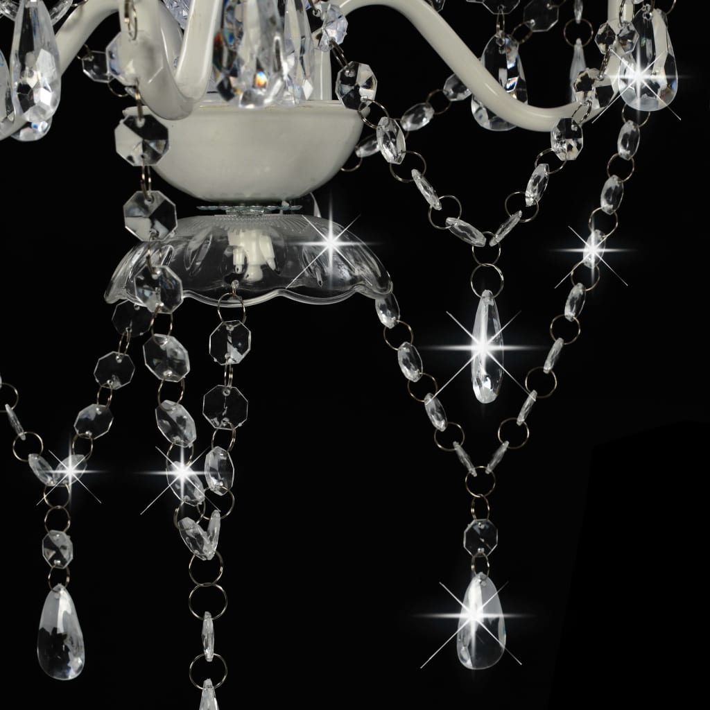 vidaXL Candelabru cu mărgele, alb, rotund, 3 becuri E14