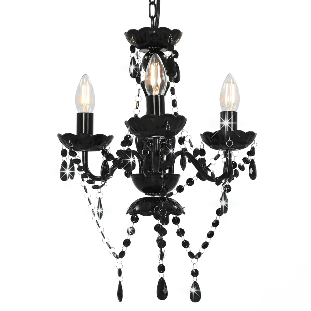 vidaXL Candelabru cu mărgele, negru, rotund, 3 becuri E14 vidaXL Candelabru cu mărgele, negru, rotund, 3 becuri E14