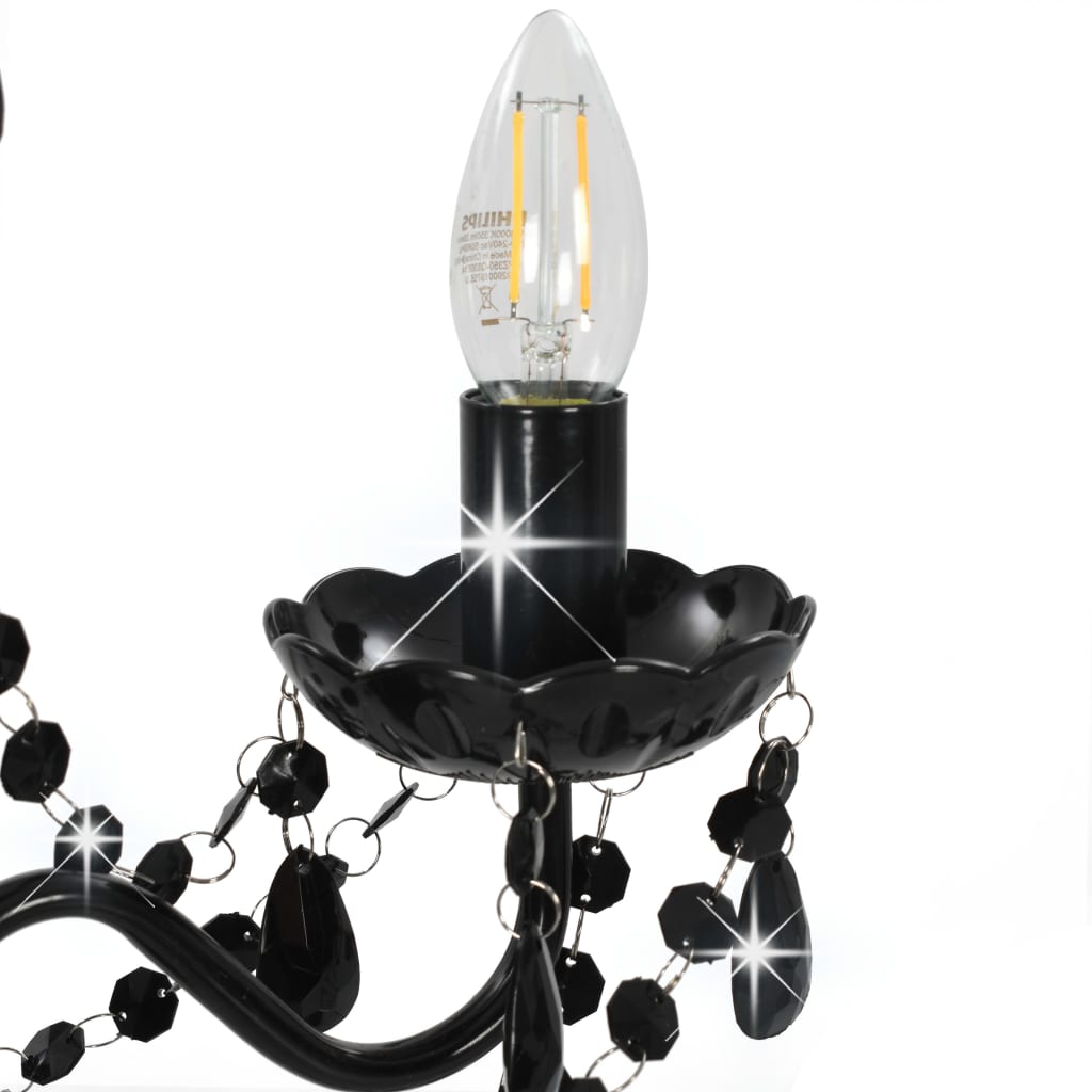 vidaXL Candelabru cu mărgele, negru, rotund, 3 becuri E14 vidaXL Candelabru cu mărgele, negru, rotund, 3 becuri E14