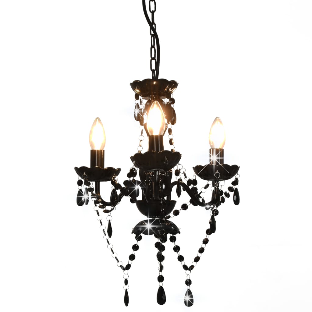 vidaXL Candelabru cu mărgele, negru, rotund, 3 becuri E14 vidaXL Candelabru cu mărgele, negru, rotund, 3 becuri E14
