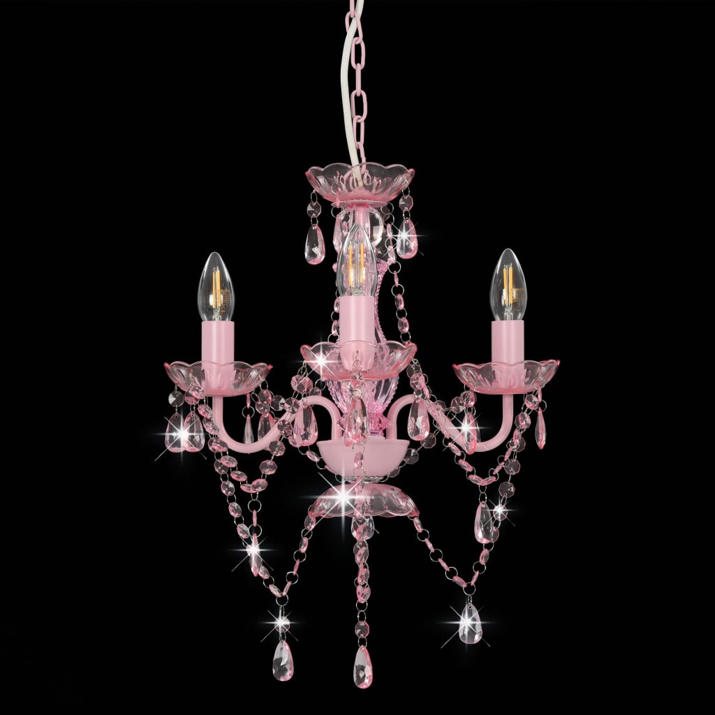 vidaXL Candelabru cu mărgele, roz, rotund, 3 becuri E14 vidaXL Candelabru cu mărgele, roz, rotund, 3 becuri E14