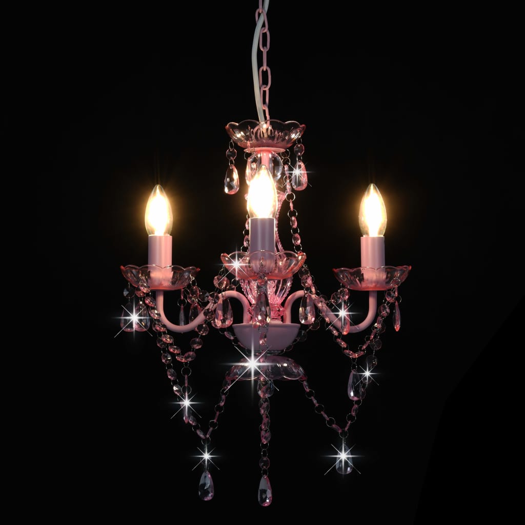 vidaXL Candelabru cu mărgele, roz, rotund, 3 becuri E14 vidaXL Candelabru cu mărgele, roz, rotund, 3 becuri E14