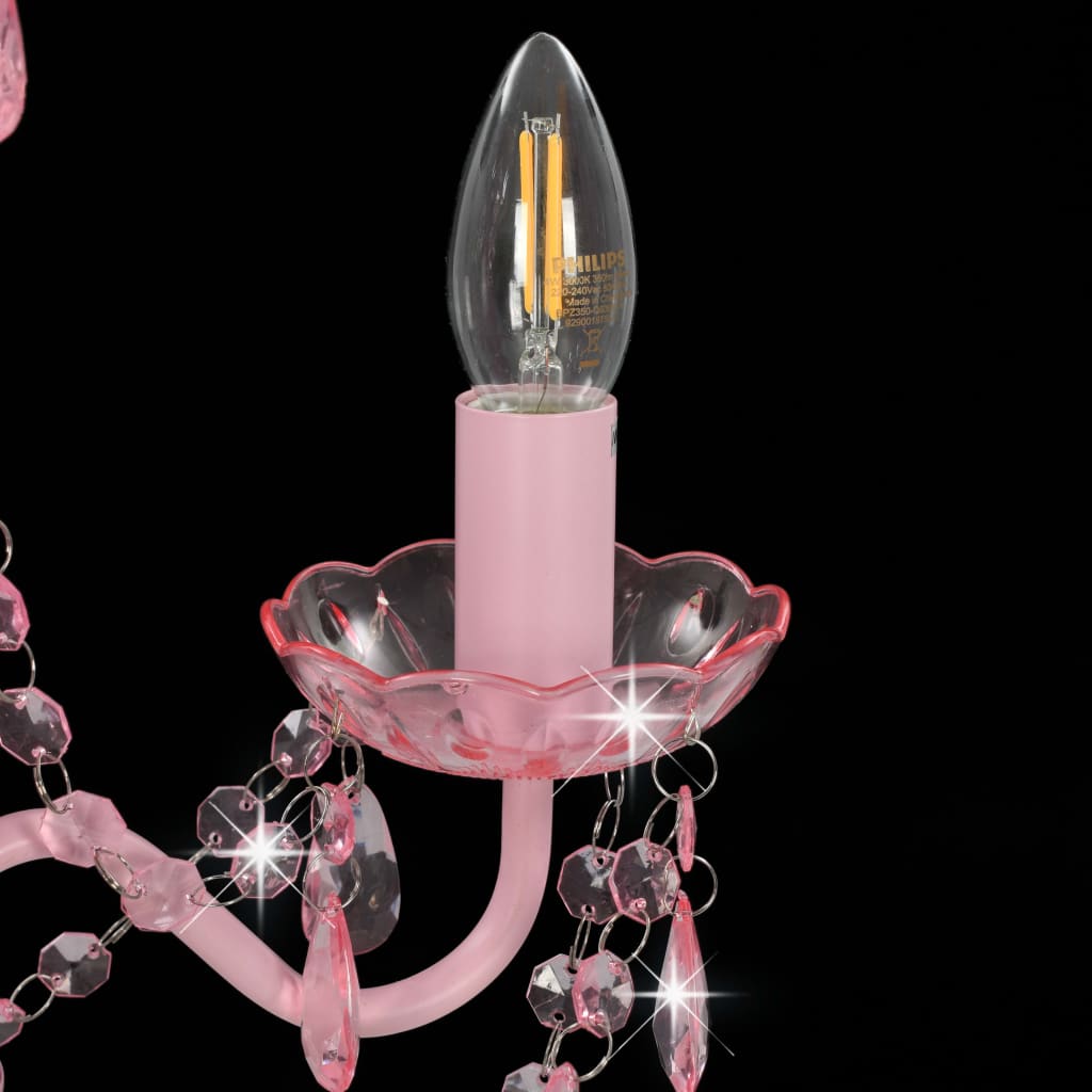 vidaXL Candelabru cu mărgele, roz, rotund, 3 becuri E14 vidaXL Candelabru cu mărgele, roz, rotund, 3 becuri E14