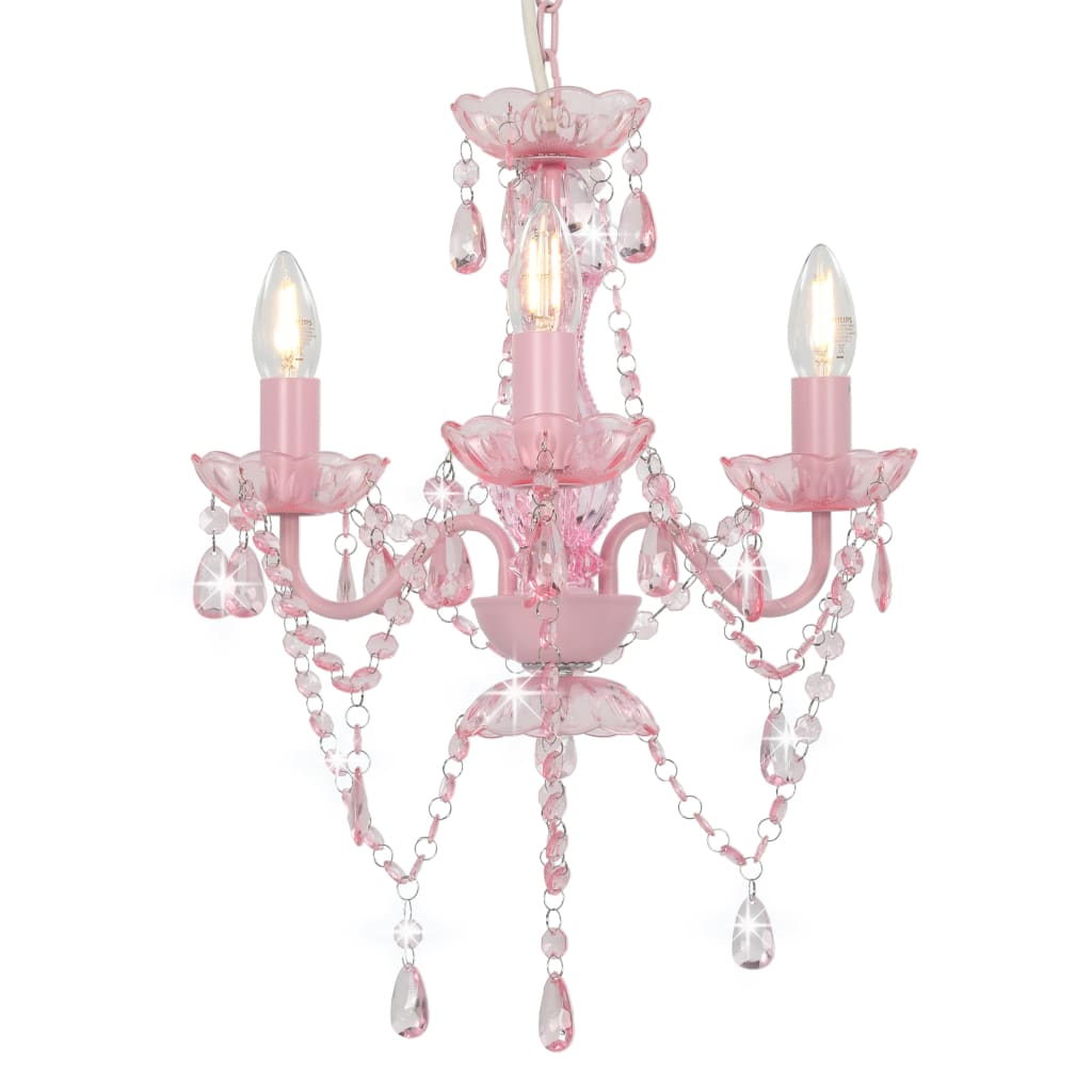 vidaXL Candelabru cu mărgele, roz, rotund, 3 becuri E14 vidaXL Candelabru cu mărgele, roz, rotund, 3 becuri E14