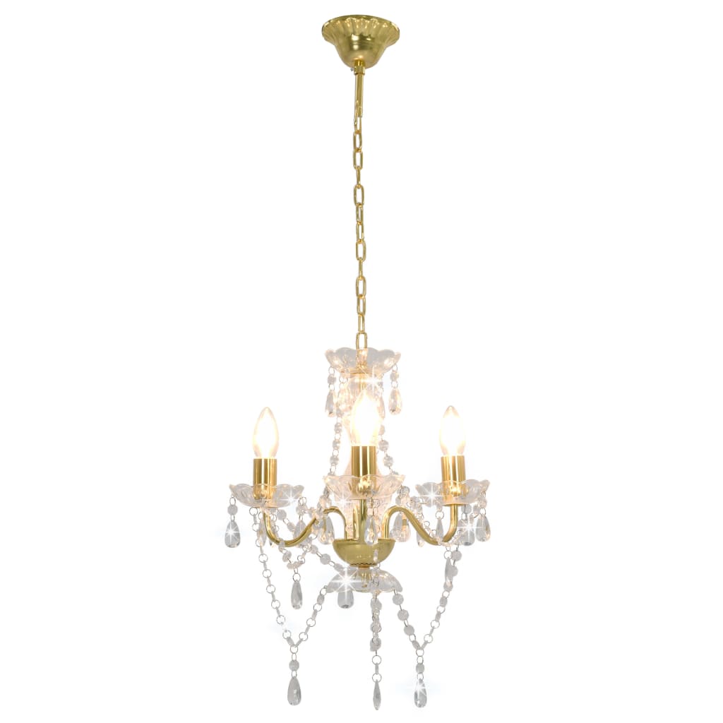 vidaXL Candelabru cu mărgele, auriu, rotund, 3 becuri E14 vidaXL Candelabru cu mărgele, auriu, rotund, 3 becuri E14
