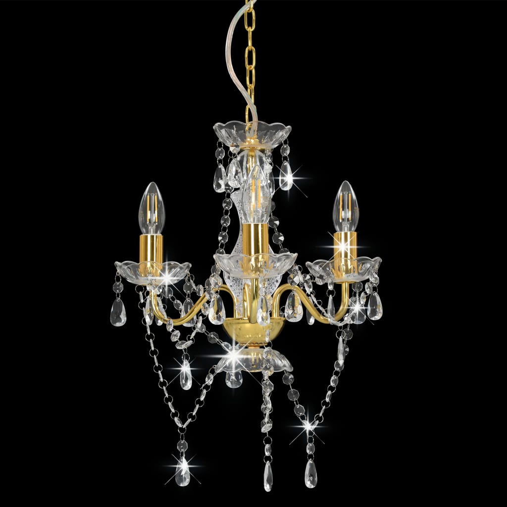 vidaXL Candelabru cu mărgele, auriu, rotund, 3 becuri E14 vidaXL Candelabru cu mărgele, auriu, rotund, 3 becuri E14